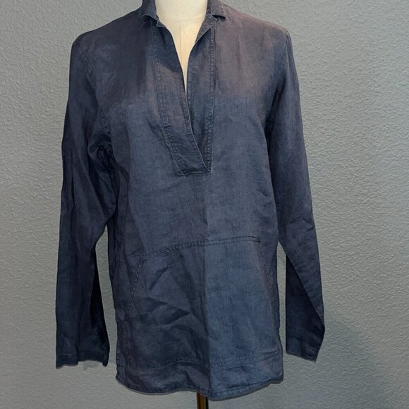 Sundance Tops - SUNDANCE BLUE 100% LINEN LONG SLEEVE RELAXED POP-OVER TUNIC SHIRT BLOUSE EUC -S